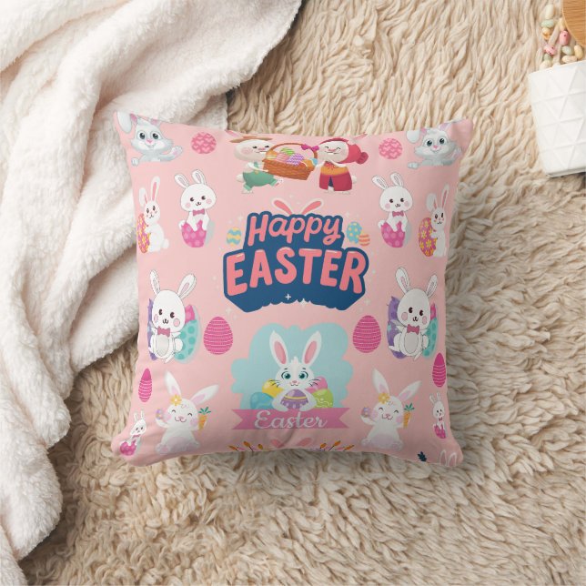 Happy Easter Wishes - Pattern Funny Bunny Easter   Cushion (Blanket)