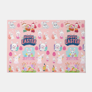 Happy Easter Wishes - Pattern Funny Bunny Easter Doormat