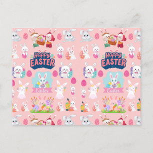 Happy Easter Wishes - Pattern Funny Bunny Easter Holiday Postcard