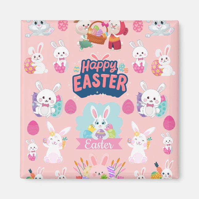 Happy Easter Wishes - Pattern Funny Bunny  Easter  Magnet (Front)