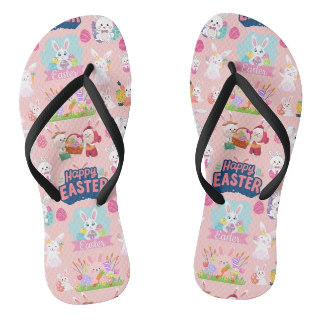 Happy Easter Wishes - Pattern Funny Bunny Easter   Thongs (Footbed)