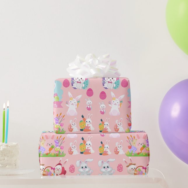 Happy Easter Wishes - Pattern Funny Bunny Easter  Wrapping Paper (Party Gifts)