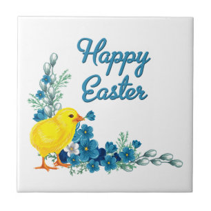 Happy Easter With a Baby Chick Ceramic Tile