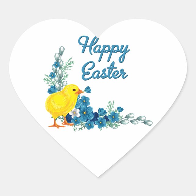 Happy Easter With a Baby Chick Heart Sticker (Front)