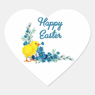 Happy Easter With a Baby Chick Heart Sticker