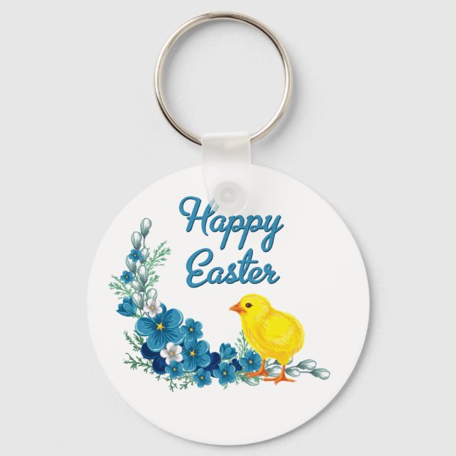 Happy Easter With a Baby Chick Key Ring (Front)