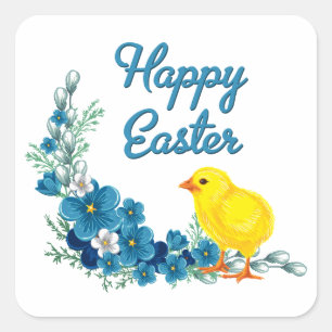 Happy Easter With a Baby Chick Square Sticker