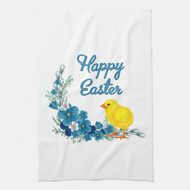 Happy Easter With a Baby Chick Tea Towel (Vertical)