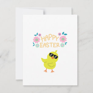 Happy Easter with a Yellow Chick on a  Holiday Card