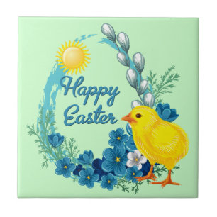 Happy Easter With Baby Chick Ceramic Tile