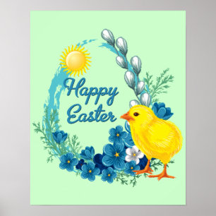 Happy Easter With Baby Chick Poster