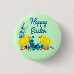 Happy Easter With Baby Chicks 3 Cm Round Badge