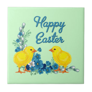 Happy Easter With Baby Chicks Ceramic Tile