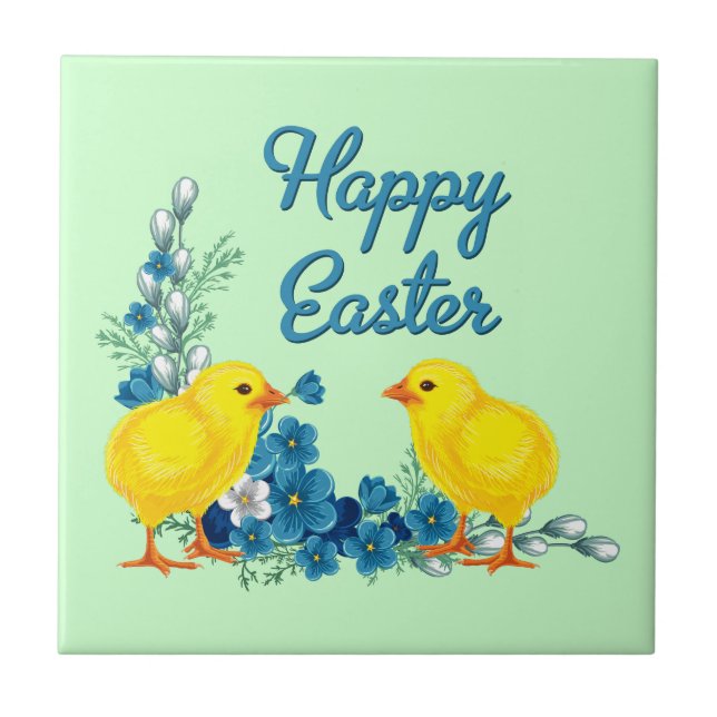 Happy Easter With Baby Chicks Ceramic Tile (Front)