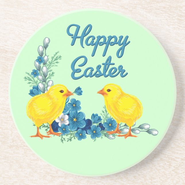 Happy Easter With Baby Chicks Coaster (Front)