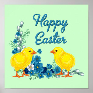 Happy Easter With Baby Chicks Poster