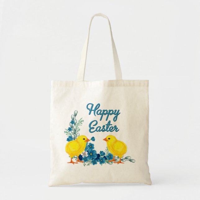 Happy Easter With Baby Chicks Tote Bag (Front)