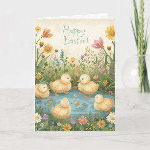 Happy easter with baby ducks card