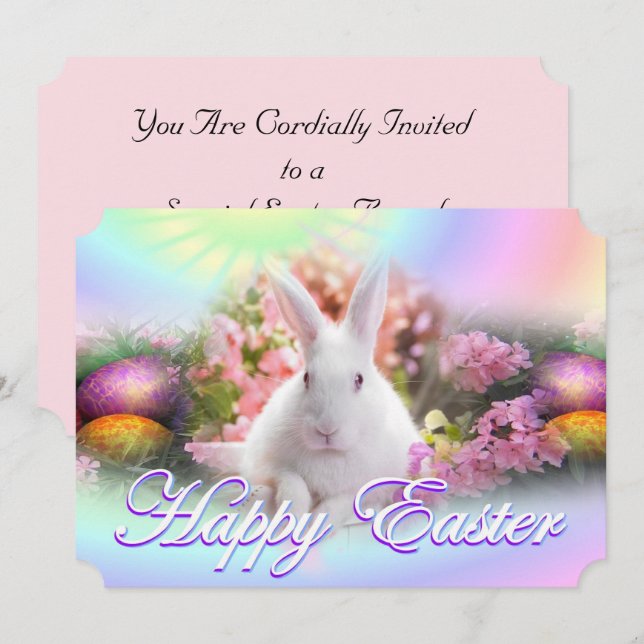 Happy Easter with Bunny Invitation (Front/Back)