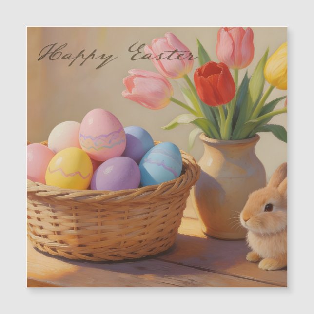 Happy Easter with Colourful Eggs and Tulips (Front)