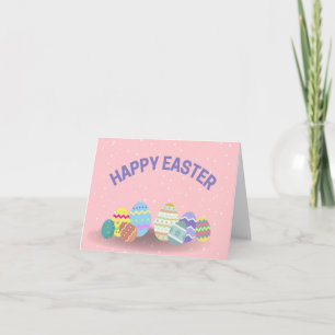 Happy Easter with colourful eggs pink Card