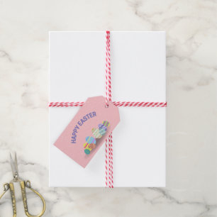 Happy Easter with colourful eggs pink Gift Tags
