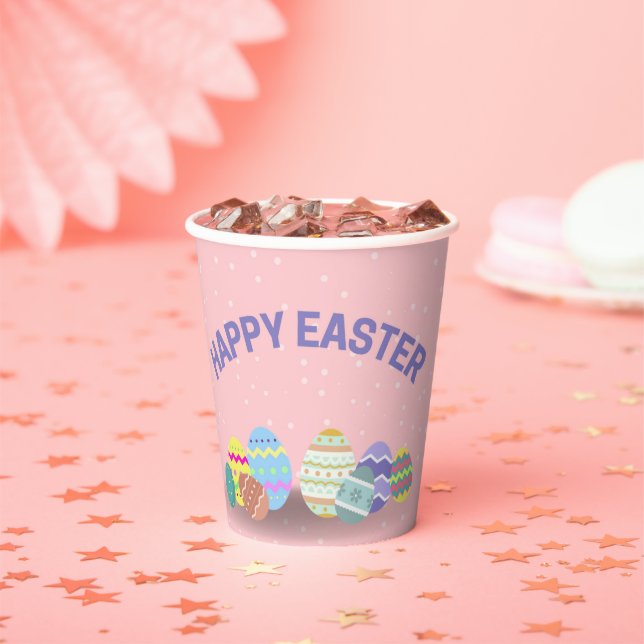 Happy Easter with colourful eggs pink Paper Cups (Insitu)