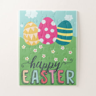 Happy Easter with colourful eggs puzzle for kids