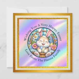 Happy Easter With Cute Bunny, Eggs, and Flora Invitation