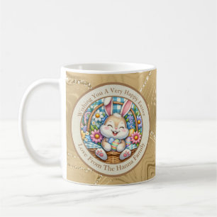 Happy Easter With Cute Bunny, Eggs, and Floral Coffee Mug