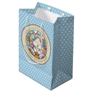 Happy Easter With Cute Bunny, Eggs, and Floral Medium Gift Bag