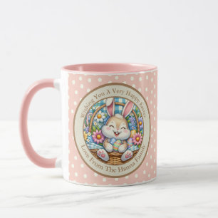 Happy Easter With Cute Bunny, Eggs, and Floral Mug