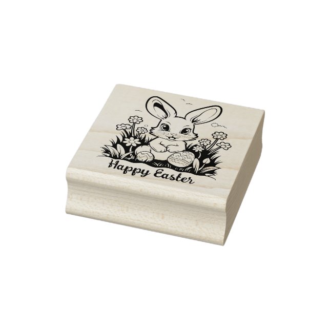 🐰Happy Easter with easter bunny and text Rubber Stamp (Stamp)