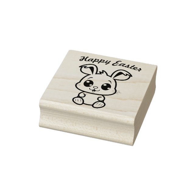 Happy Easter with easter bunny and text Rubber Stamp (Stamp)