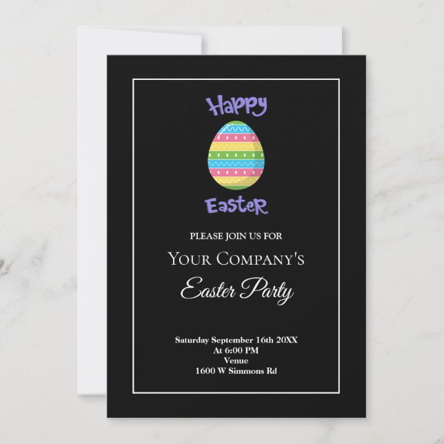 Happy Easter With Egg Black Easter Party Invitation (Front)