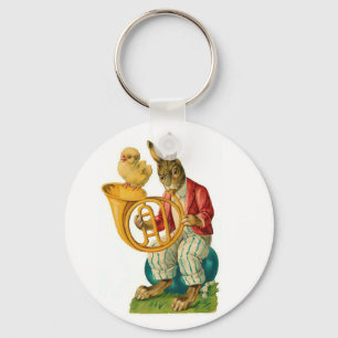 Happy Easter With French Horn Vintage Key Ring