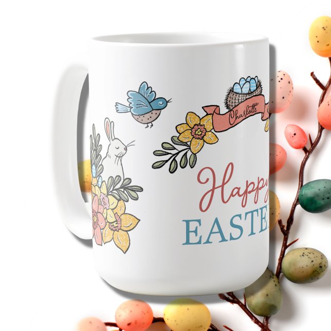 Happy Easter with Personalized Name Coffee Mug (Creator Uploaded)