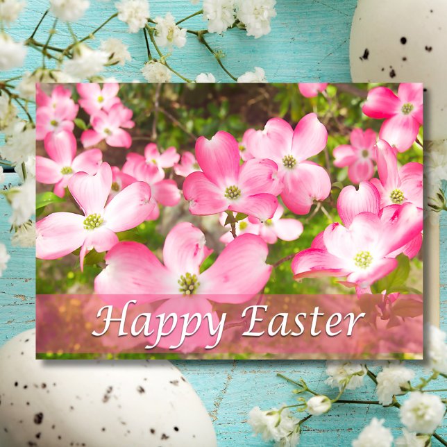Happy Easter With Pink Dogwood Flowering Tree Holiday Card (Creator Uploaded)