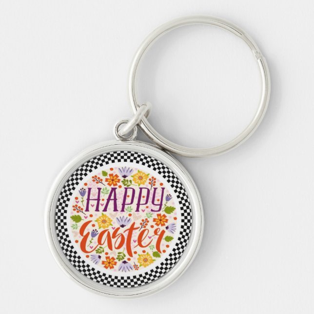 Happy Easter with Spring Flowers-23143 Latte Mug Key Ring (Front)