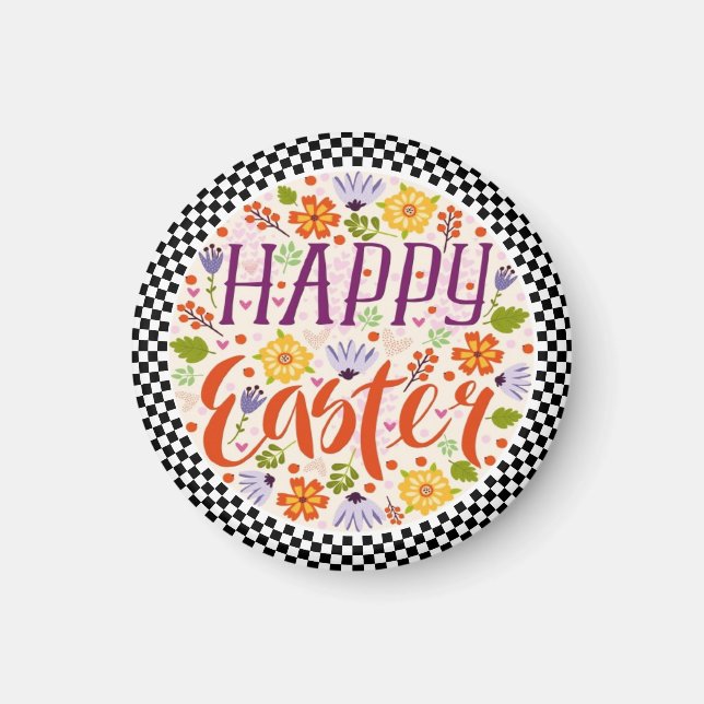Happy Easter with Spring Flowers-23143 Latte Mug Magnet (Front)