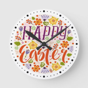 Happy Easter with Spring Flowers-23143 Latte Mug Round Clock