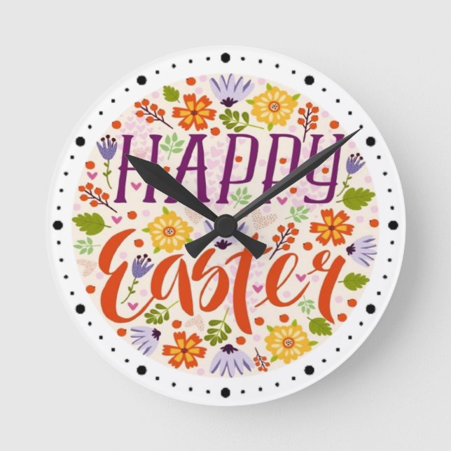 Happy Easter with Spring Flowers-23143 Latte Mug Round Clock (Front)