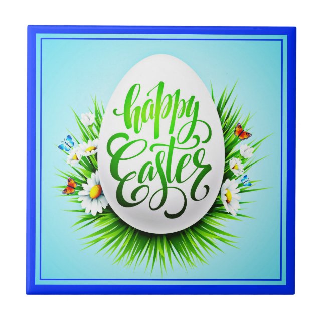 Happy Easter with Spring Flowers-23180 Ceramic Tile (Front)