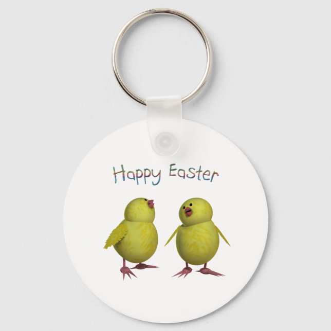 Happy Easter with Two Cute Chicks Key Ring (Front)