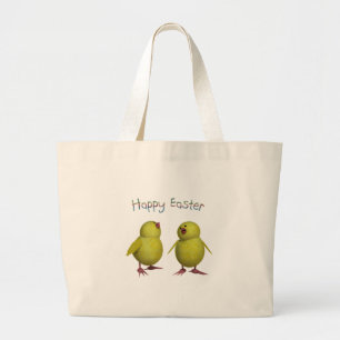 Happy Easter with Two Cute Chicks Large Tote Bag