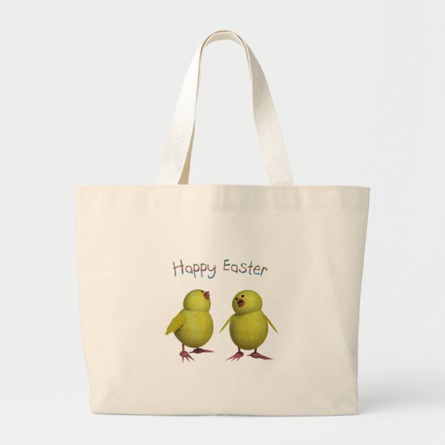 Happy Easter with Two Cute Chicks Large Tote Bag (Front)