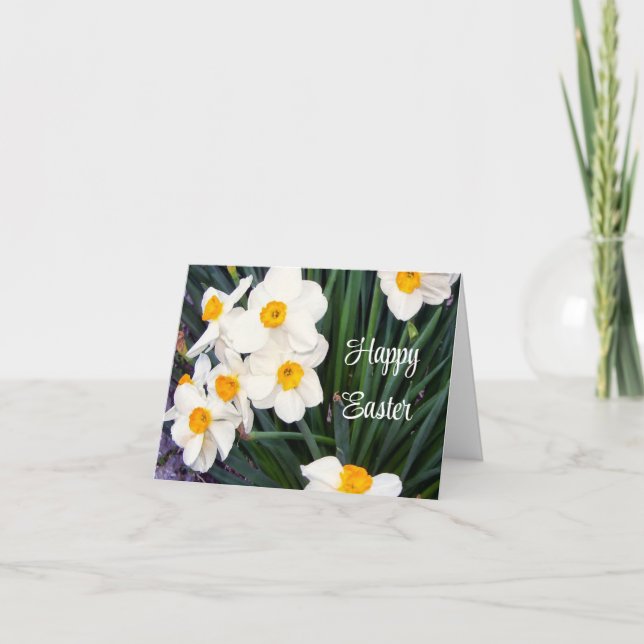 Happy Easter with White Daffodils Holiday Card (Front)