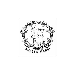 happy easter wreath monogram egg stamp