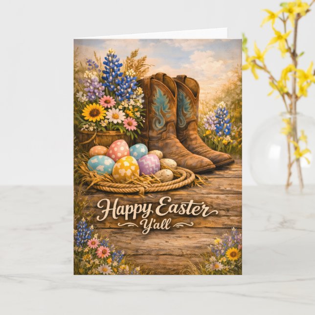 Happy Easter Y’all Boots & Wildflowers Card (Yellow Flower)