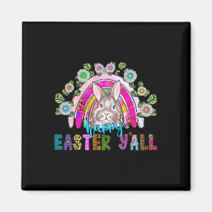 Happy Easter Y'all Three Cute Bunny Eggs Hunting R Magnet